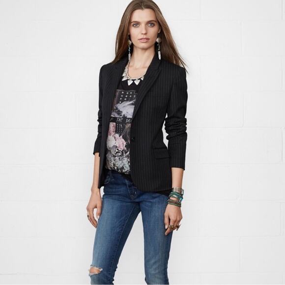 Denim & Supply Ralph Lauren Charcoal Gray Pinstripe One Button Blazer Jacket - Picture 4 of 5